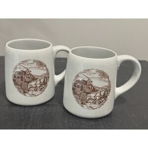 Rare Vintage Arabia Finland Coffee Mug Set Horses Carriage Stagecoach